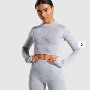 GYMSHARK Camo seamless long sleeve crop top